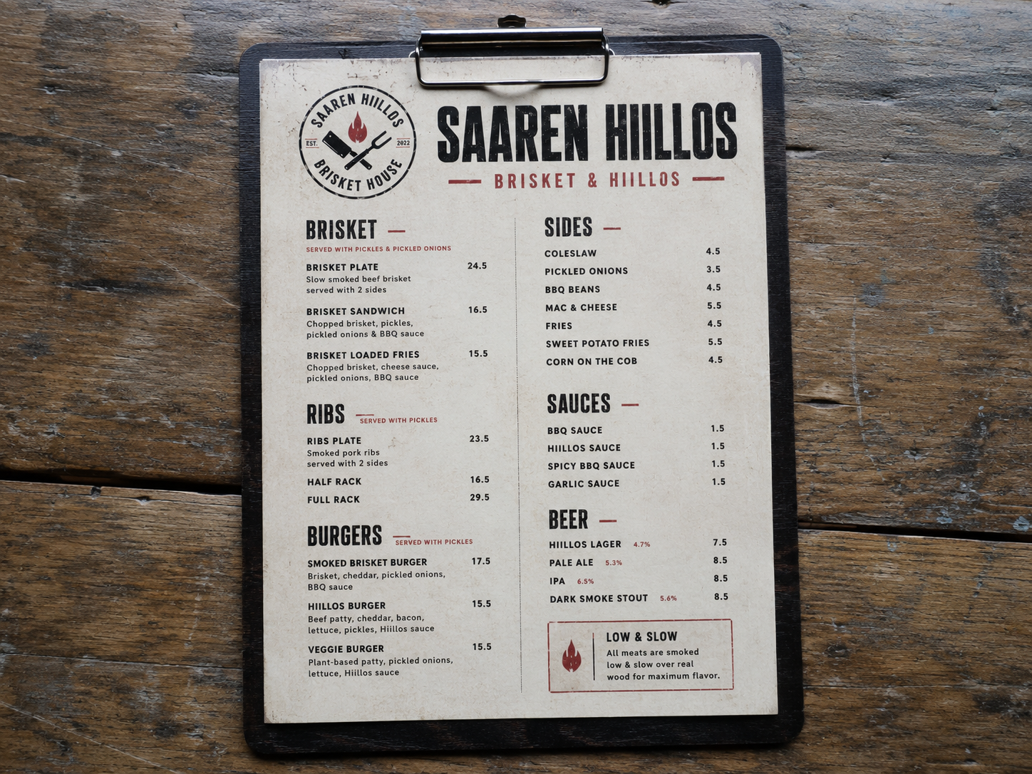 Saaren Hiillos printed menu
