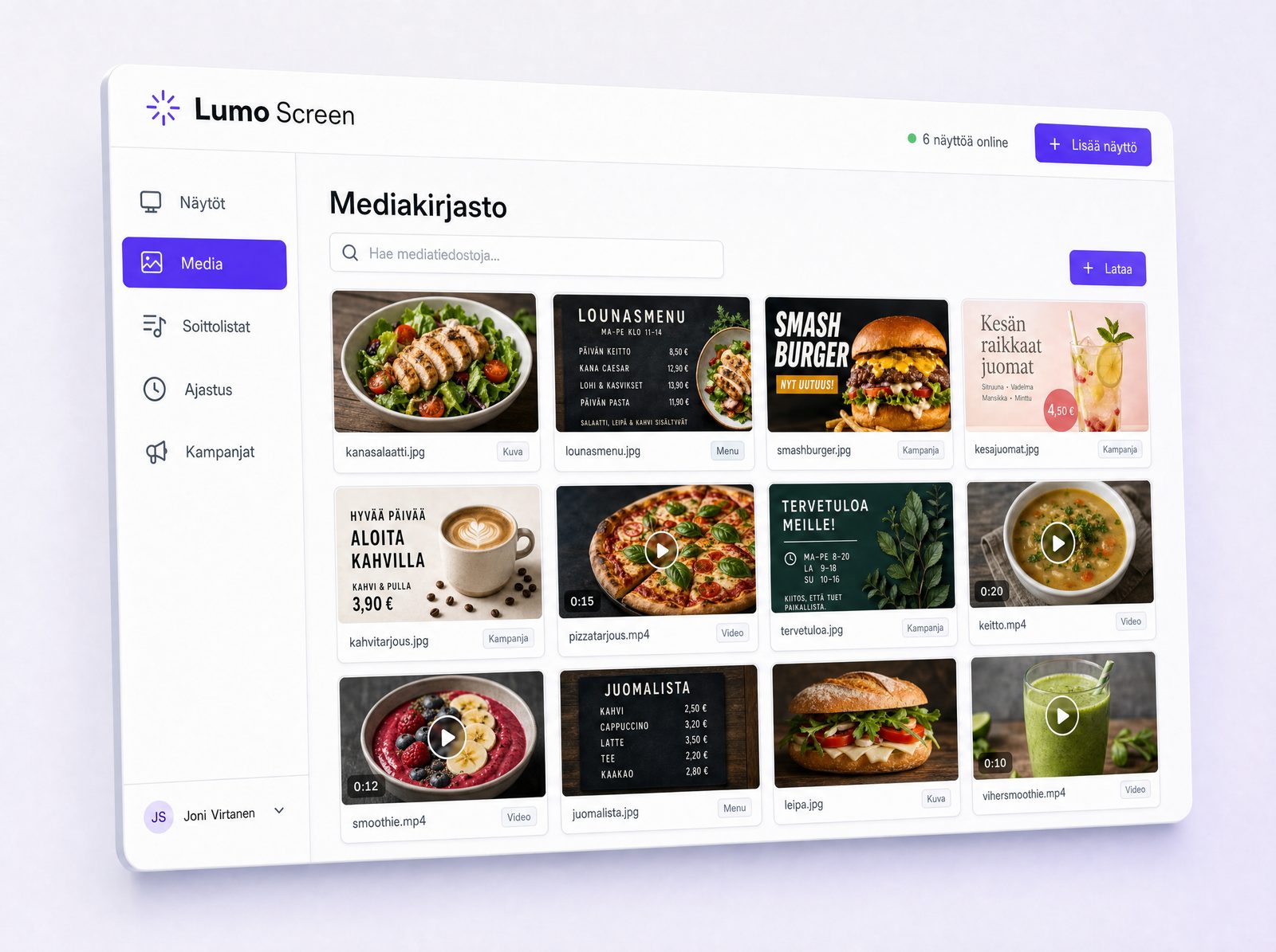 Creavo Screen -mediakirjasto: kuvat, videot, menut ja kampanjat yhdessä paikassa