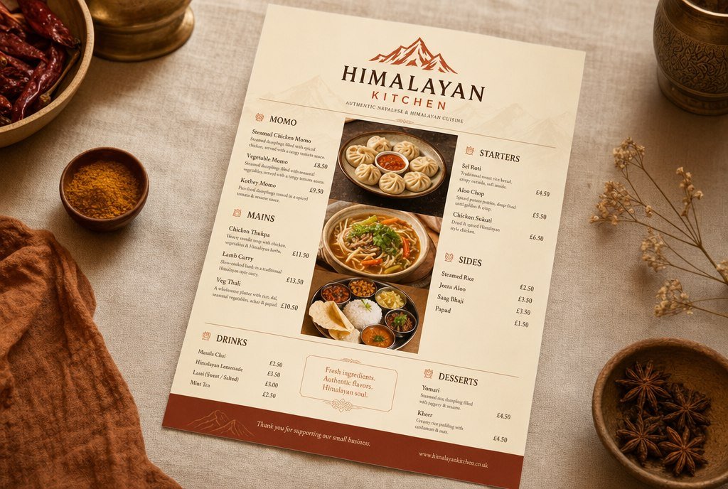 Restaurant A4 flyer — menu and offers clearly on display