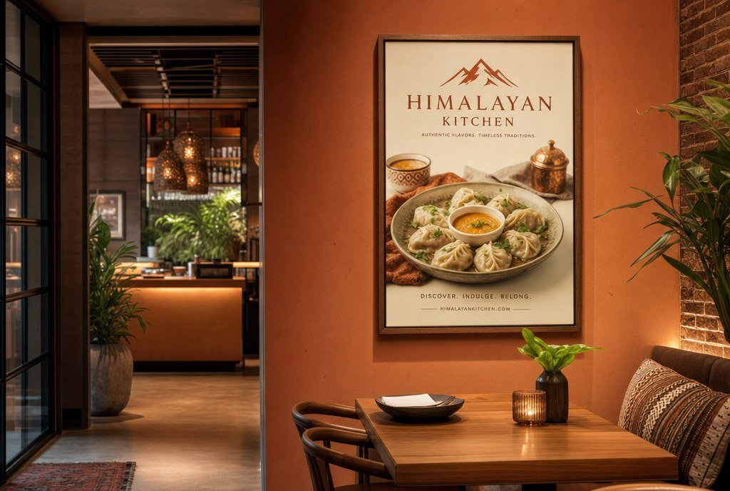 Restaurant B2 poster — a visible brand look on the wall