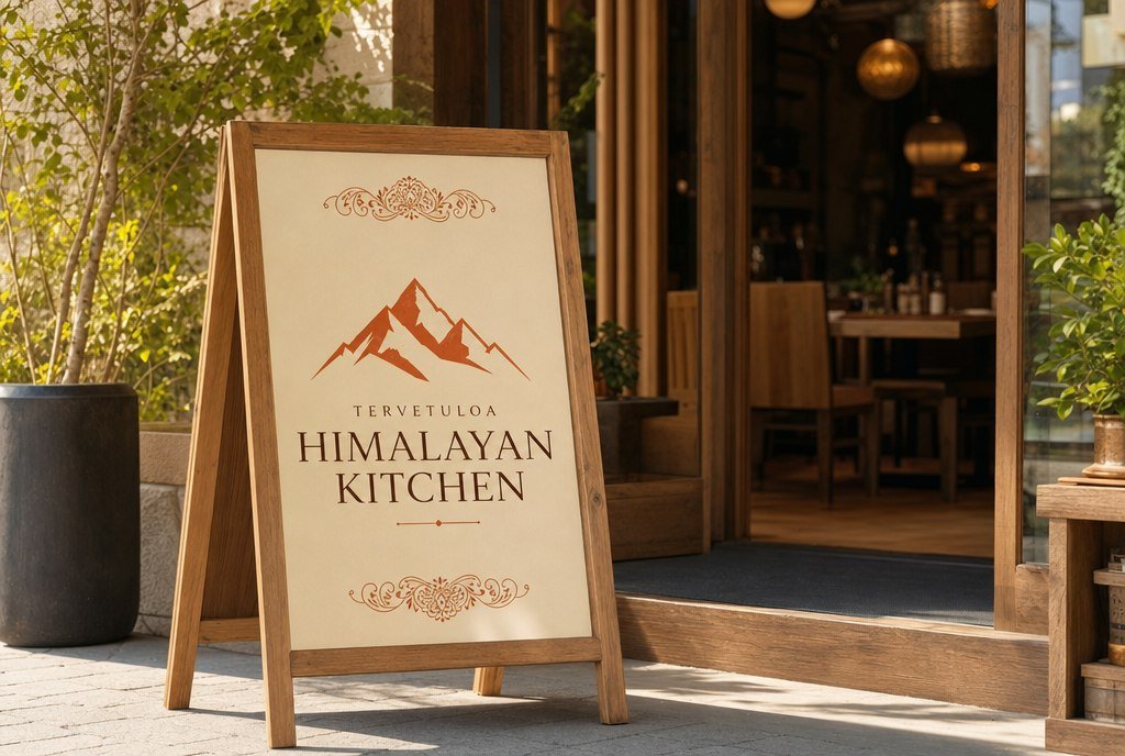 Restaurant B2 sign on fluted board — guidance at the entrance